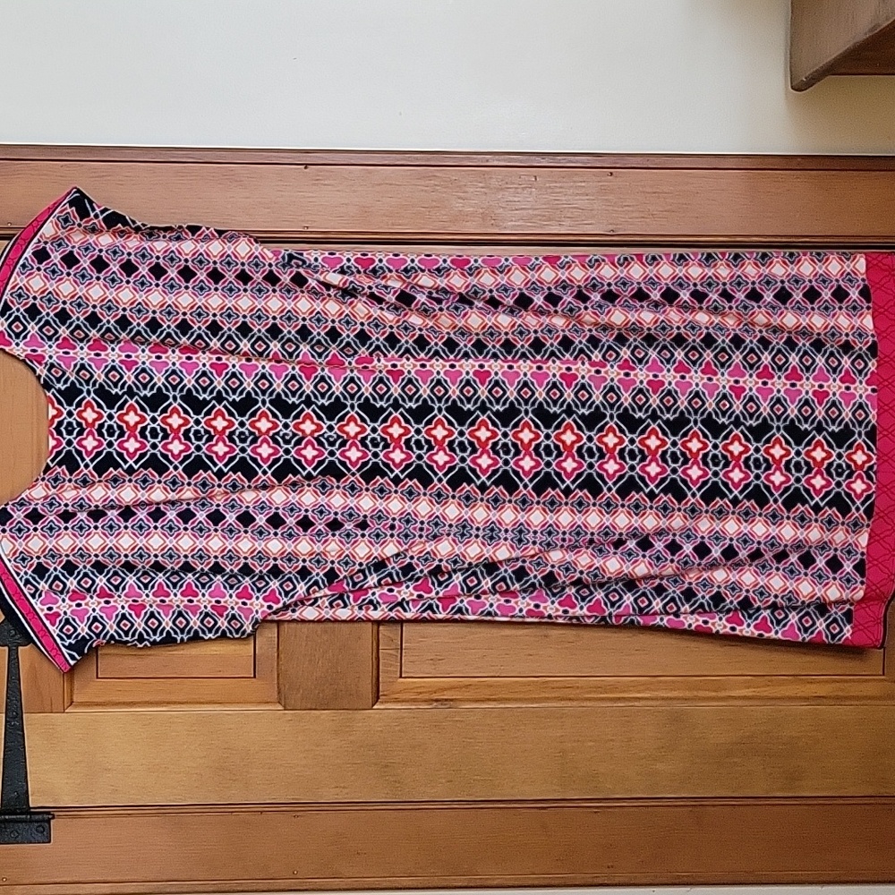 LAUNDRY SHELLI SEGAL Pink and Blue Geometric Pattern Stretch Shift - Picture 6 of 11